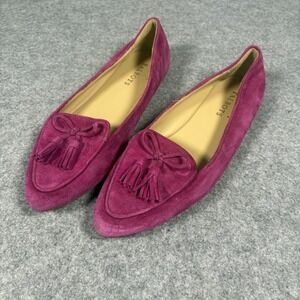 Talbots Tassel Suede‎ Loafers 8.5 M Magenta Pink Leather Bow Pointed Toe Flats